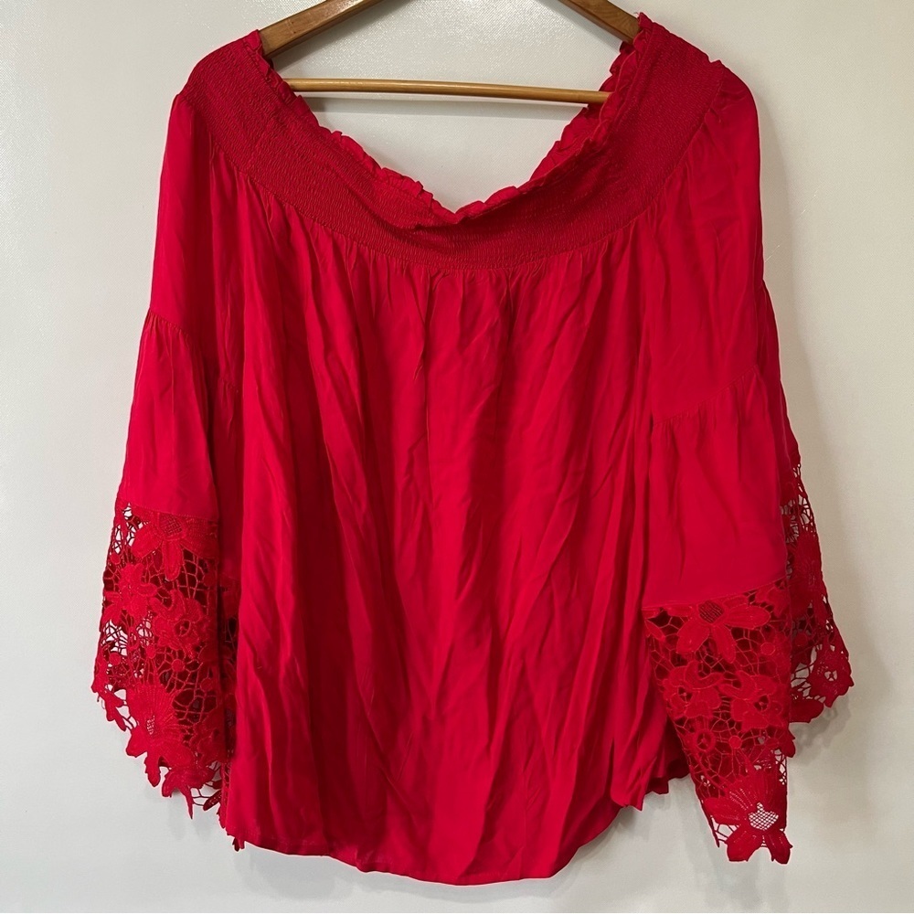 Lane Bryant Red Lace Bell Sleeve Off The Shoulder Blouse NWT